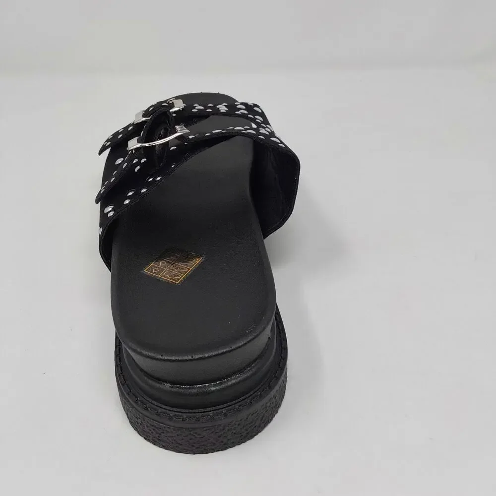 Women's Black Studded Double Buckle Platform Slide Sandals US 10.5 EU 41 New